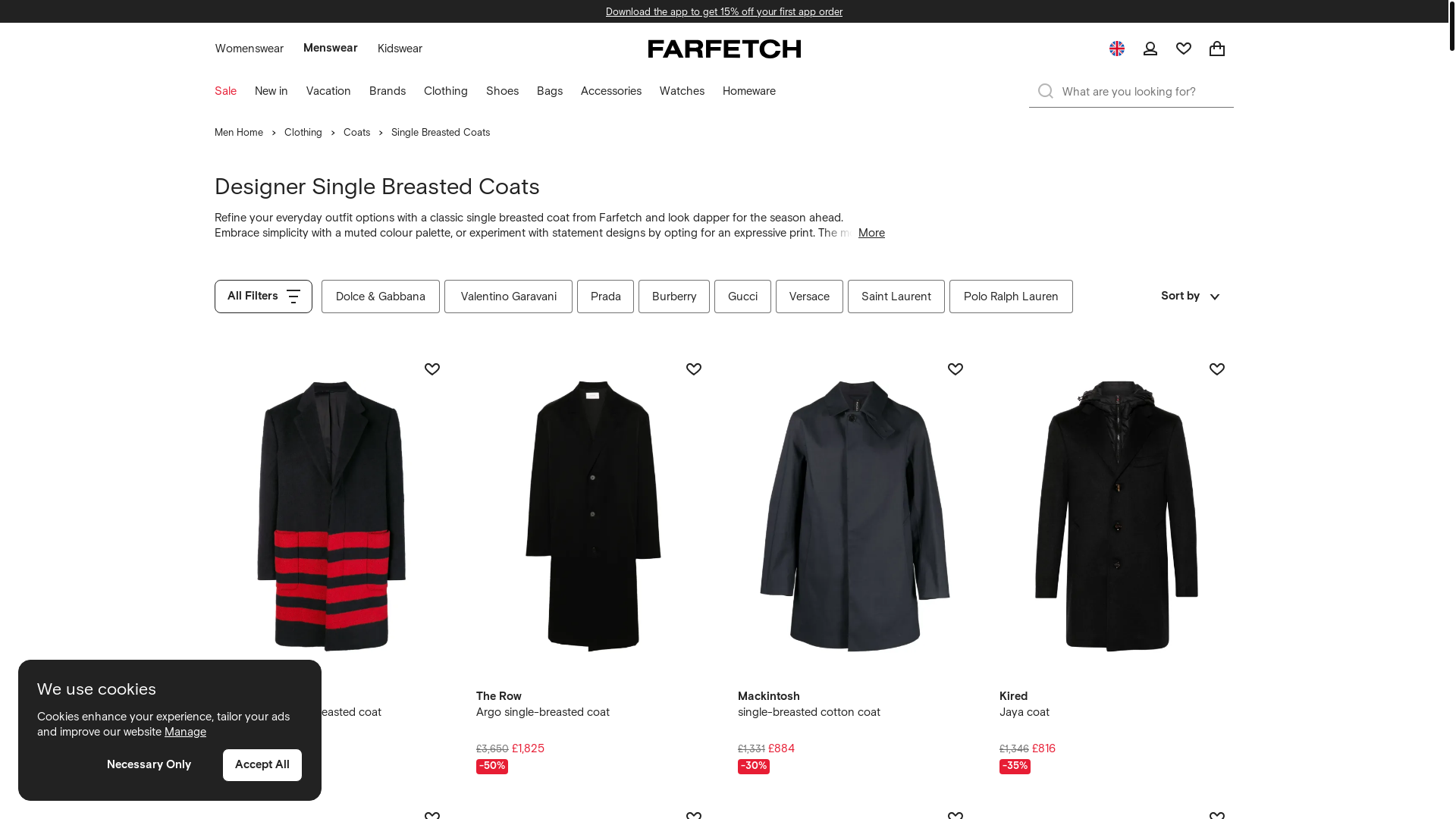 website screenshot of https://prf.hn/click/camref:1100lq2GC/pubref:7428259247/destination:https://www.farfetch.com/uk/shopping/men/marant-herringbone-single-breasted-coat-item-18703251.aspx