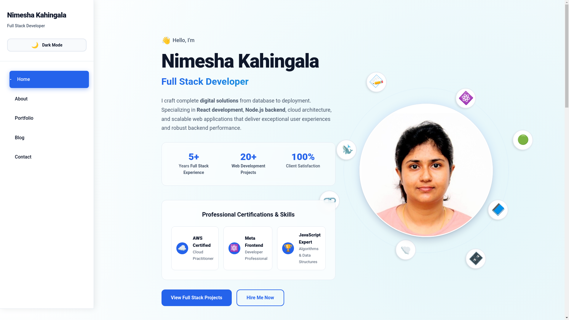 website screenshot of https://nimesha.dev/