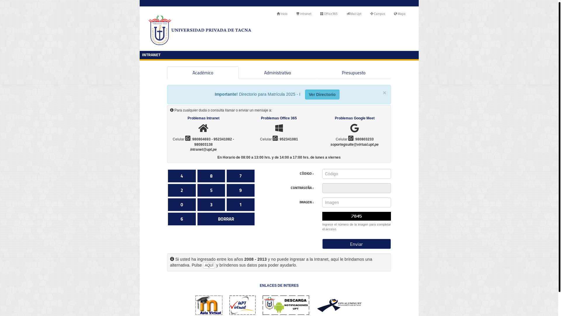 website screenshot of http://net.upt.edu.pe/