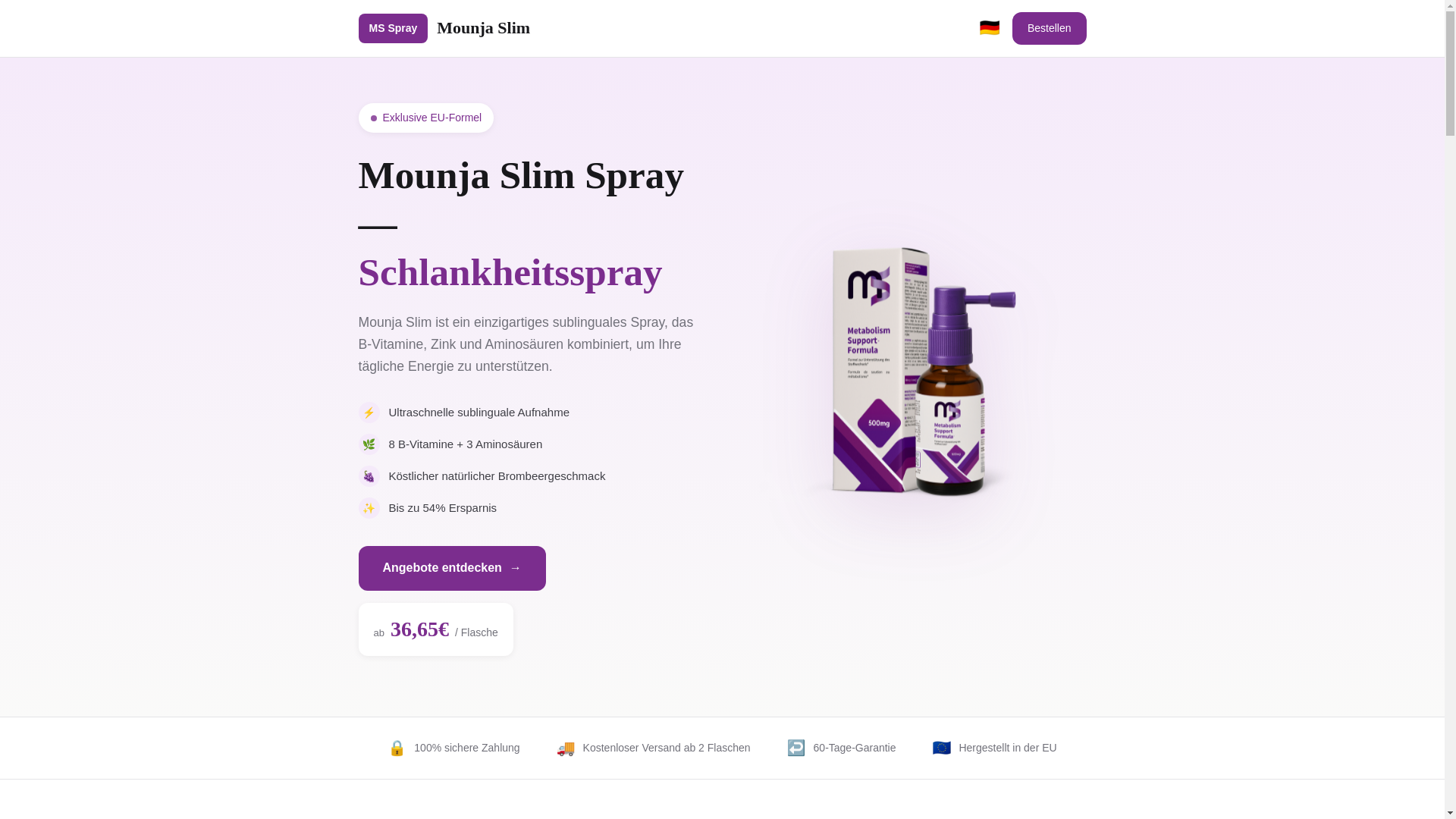 website screenshot of https://mounjaslimspray.de/