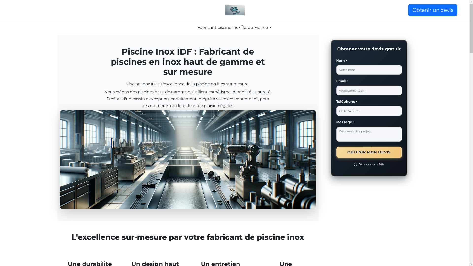 website screenshot of https://piscine-inox-idf.fr/