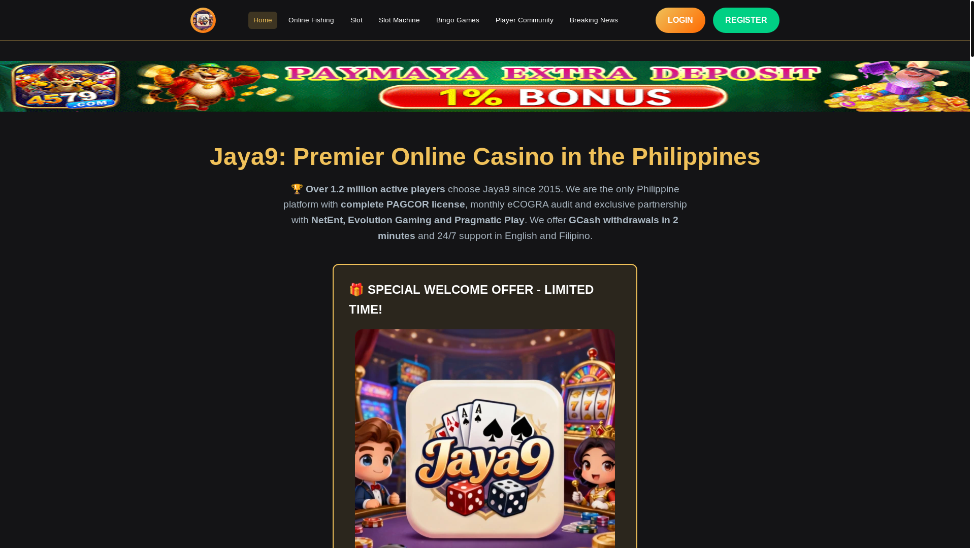 website screenshot of https://jaya9game.com/