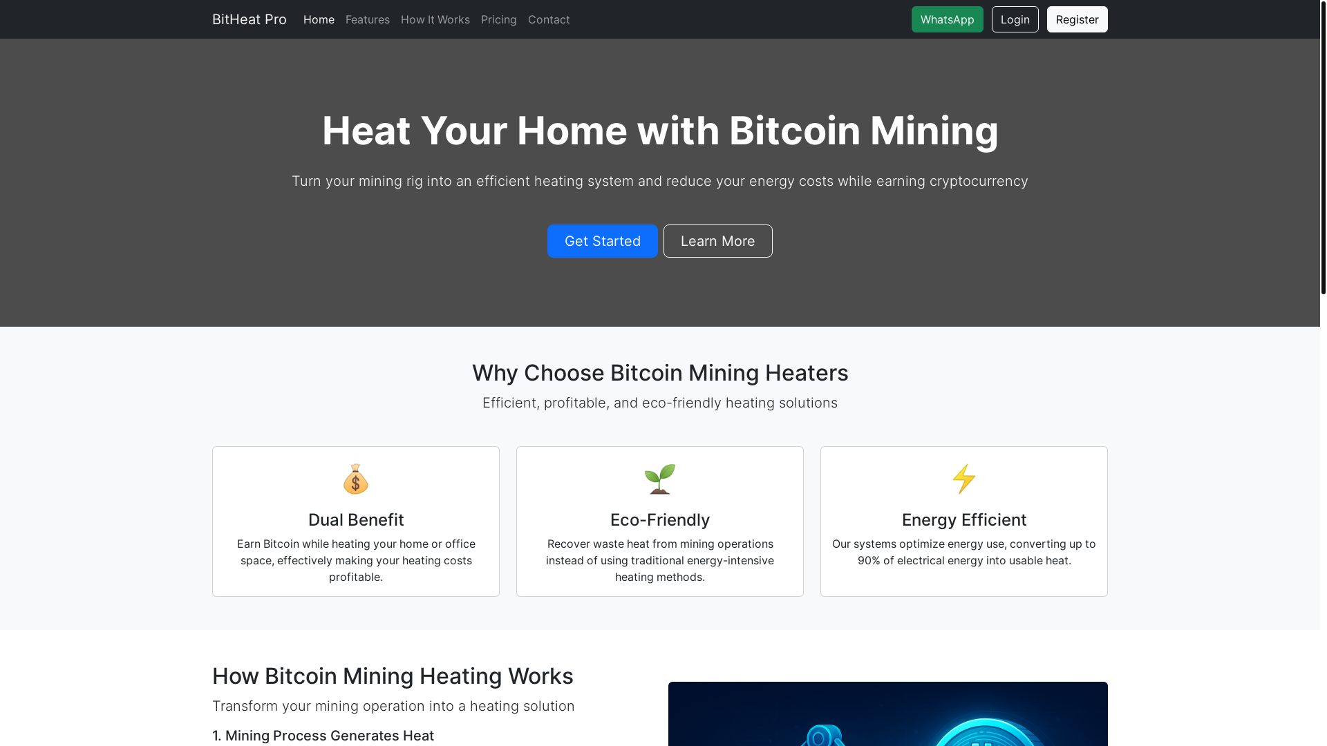 website screenshot of https://bitcoinminingheater.online/