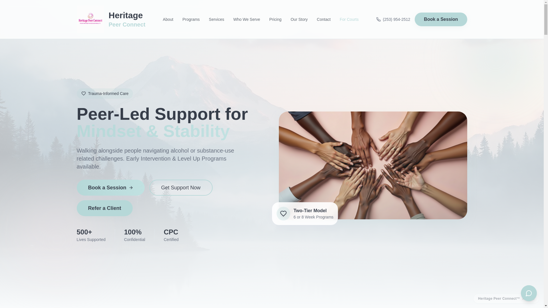 website screenshot of https://heritagepeerconnect.com/