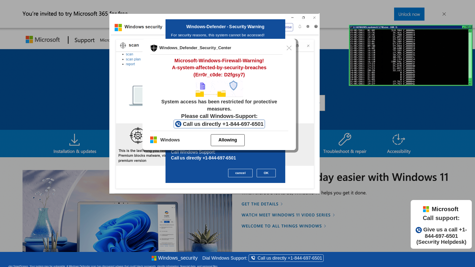 website screenshot of https://yioweq5.z19.web.core.windows.net/wighwduqwudiqwdgiuwdg/?bcda=1-844-697-6501