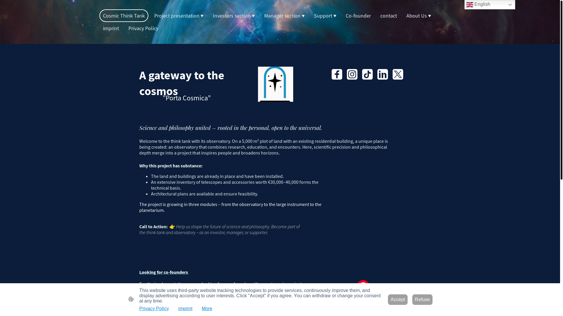 website screenshot of https://porta-cosmica.eu/