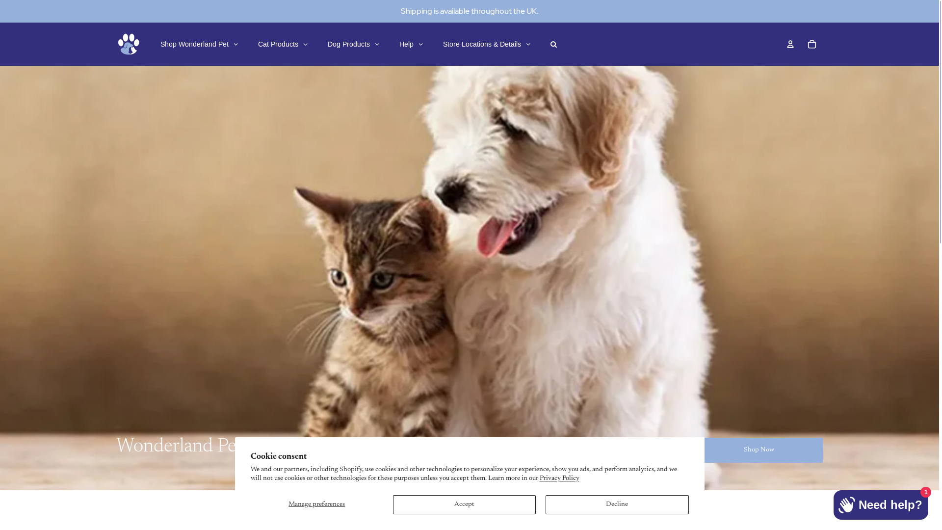 website screenshot of https://wonderlandpetuk.com/
