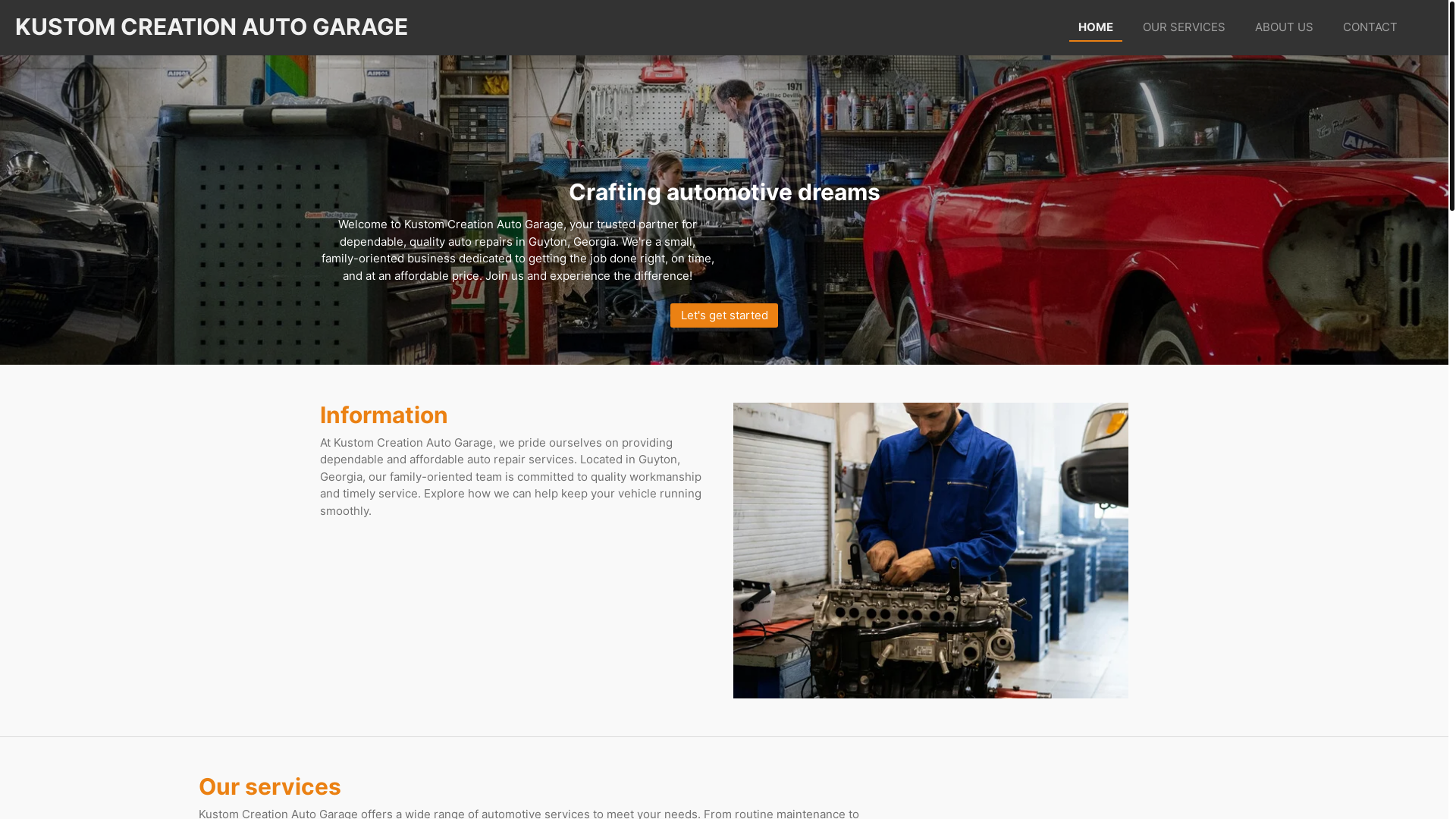 website screenshot of https://kustomcreationautogarage.com/