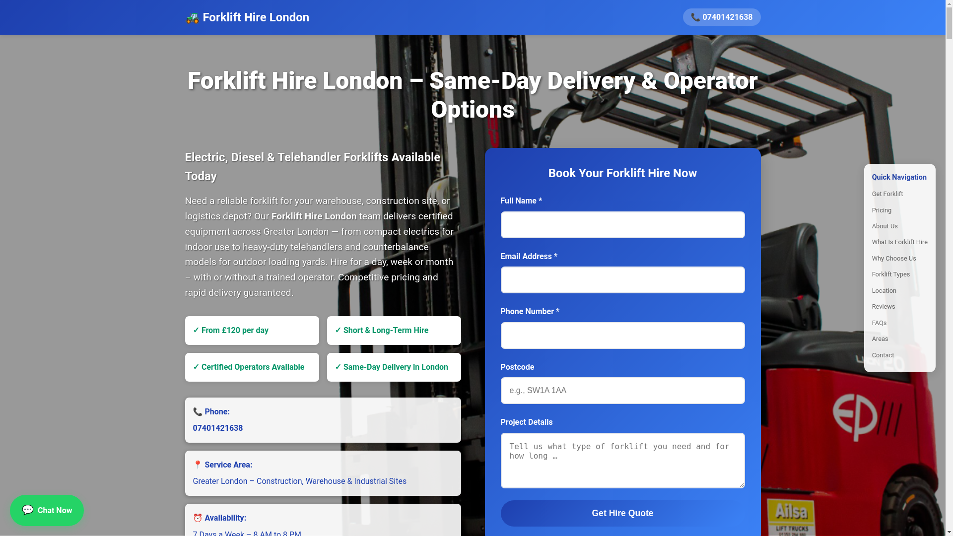website screenshot of https://forklifthire-london.co.uk/