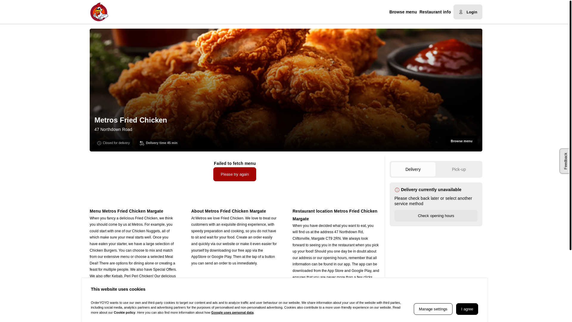 website screenshot of https://metrosfriedchickens.com/