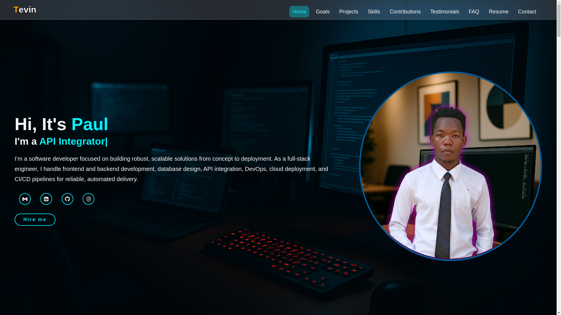 website screenshot of https://tevinongata.dev/