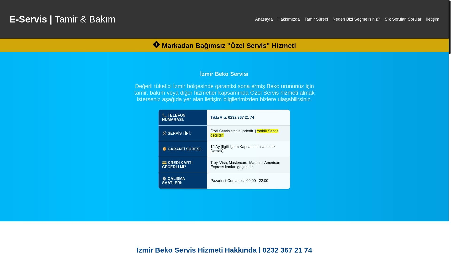 website screenshot of https://izmirtamirservisi.net.tr/