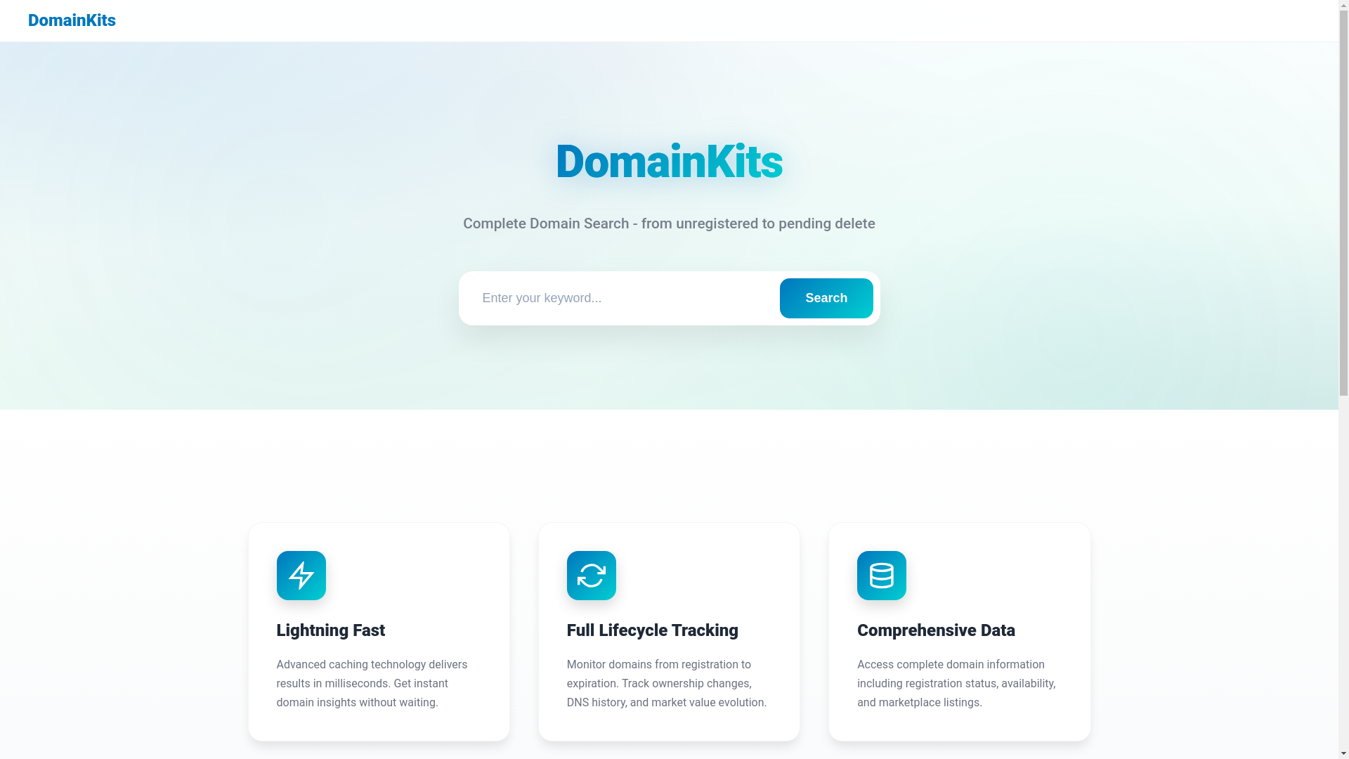 website screenshot of https://domainkits.com/