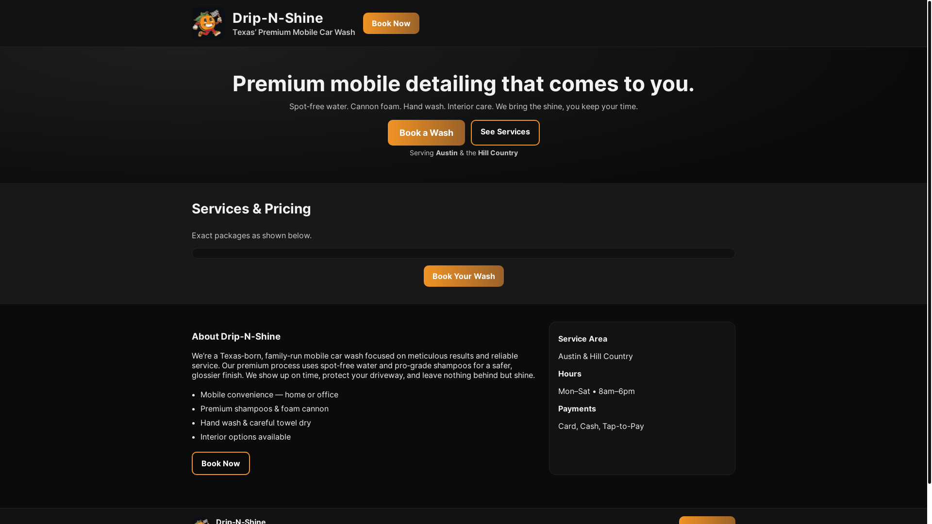 website screenshot of https://drip-n-shine.com/