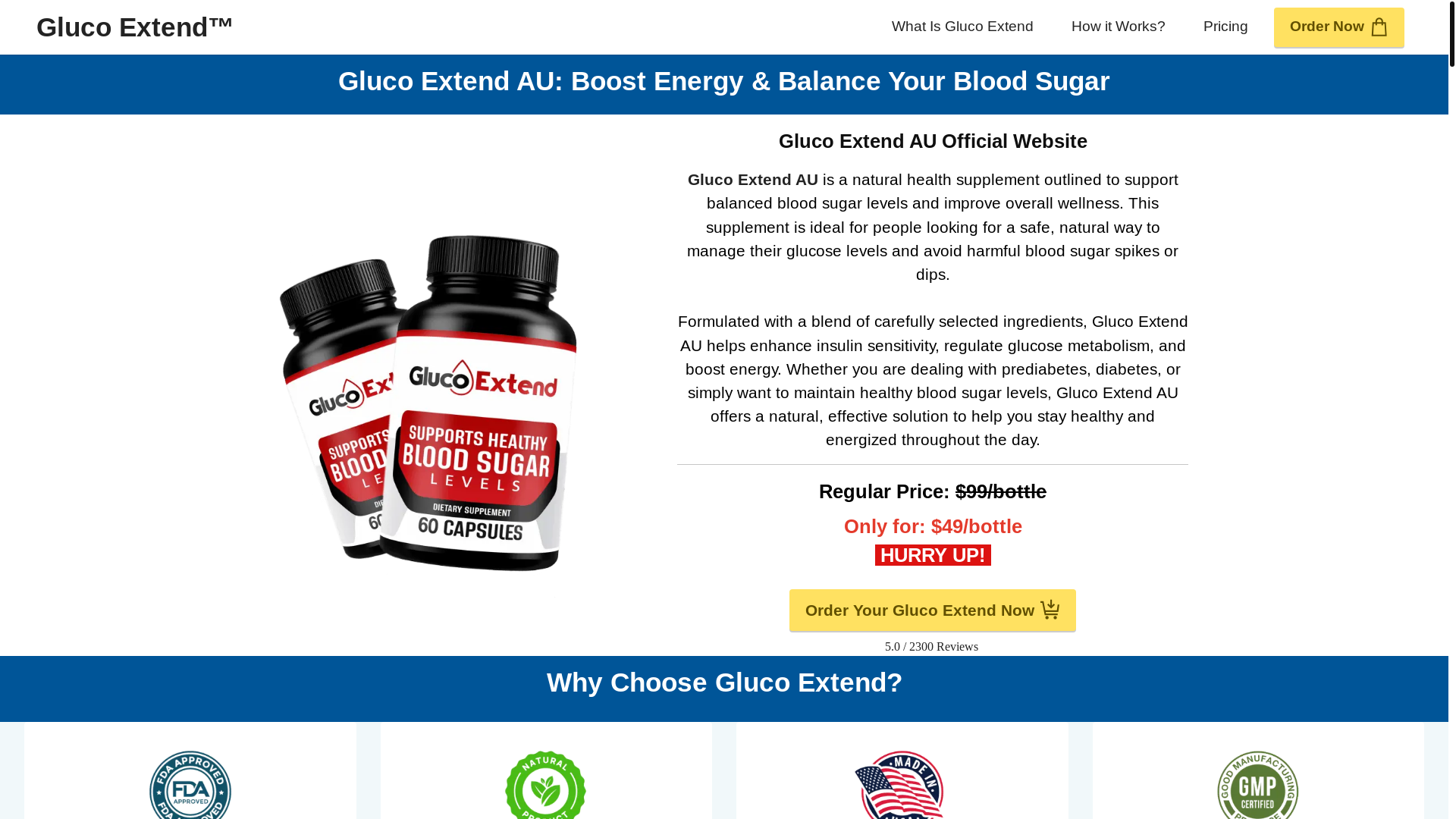 website screenshot of https://glucoextend.au/