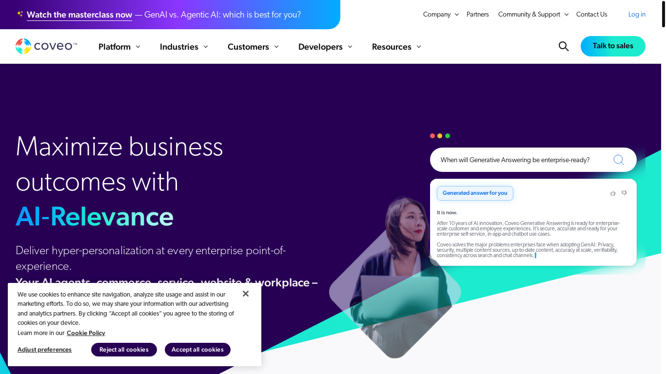 website screenshot of https://coveo.com