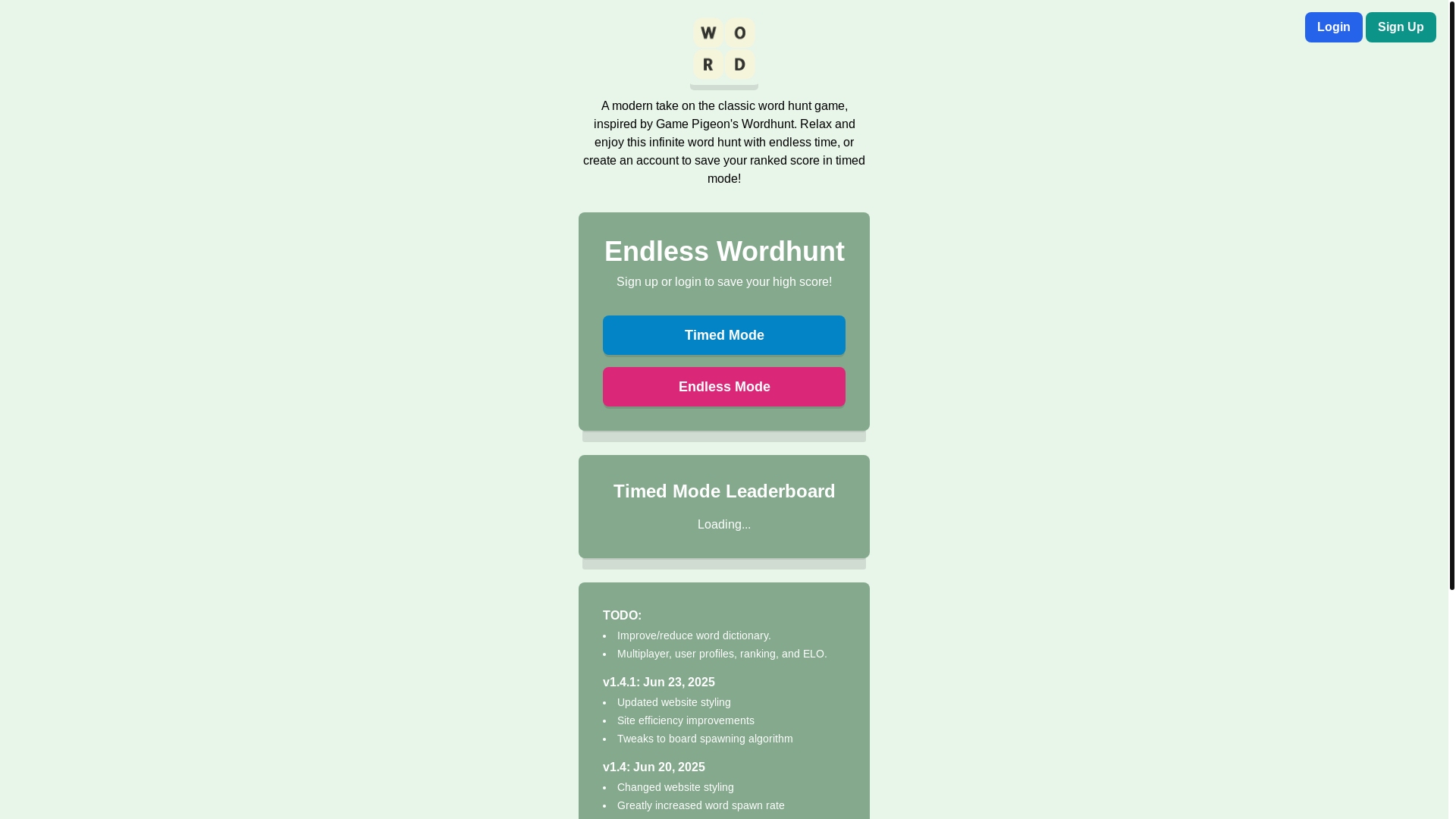 website screenshot of https://wordhunt-endless-mode.pages.dev/