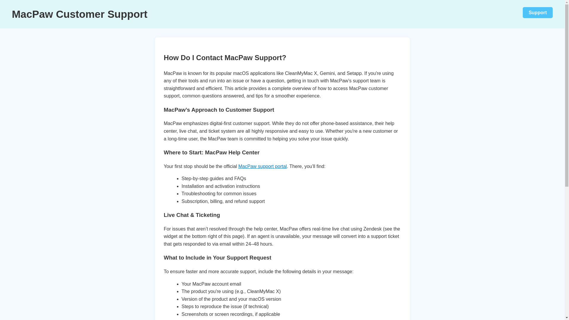 website screenshot of https://macpaw-customer-support.pages.dev/