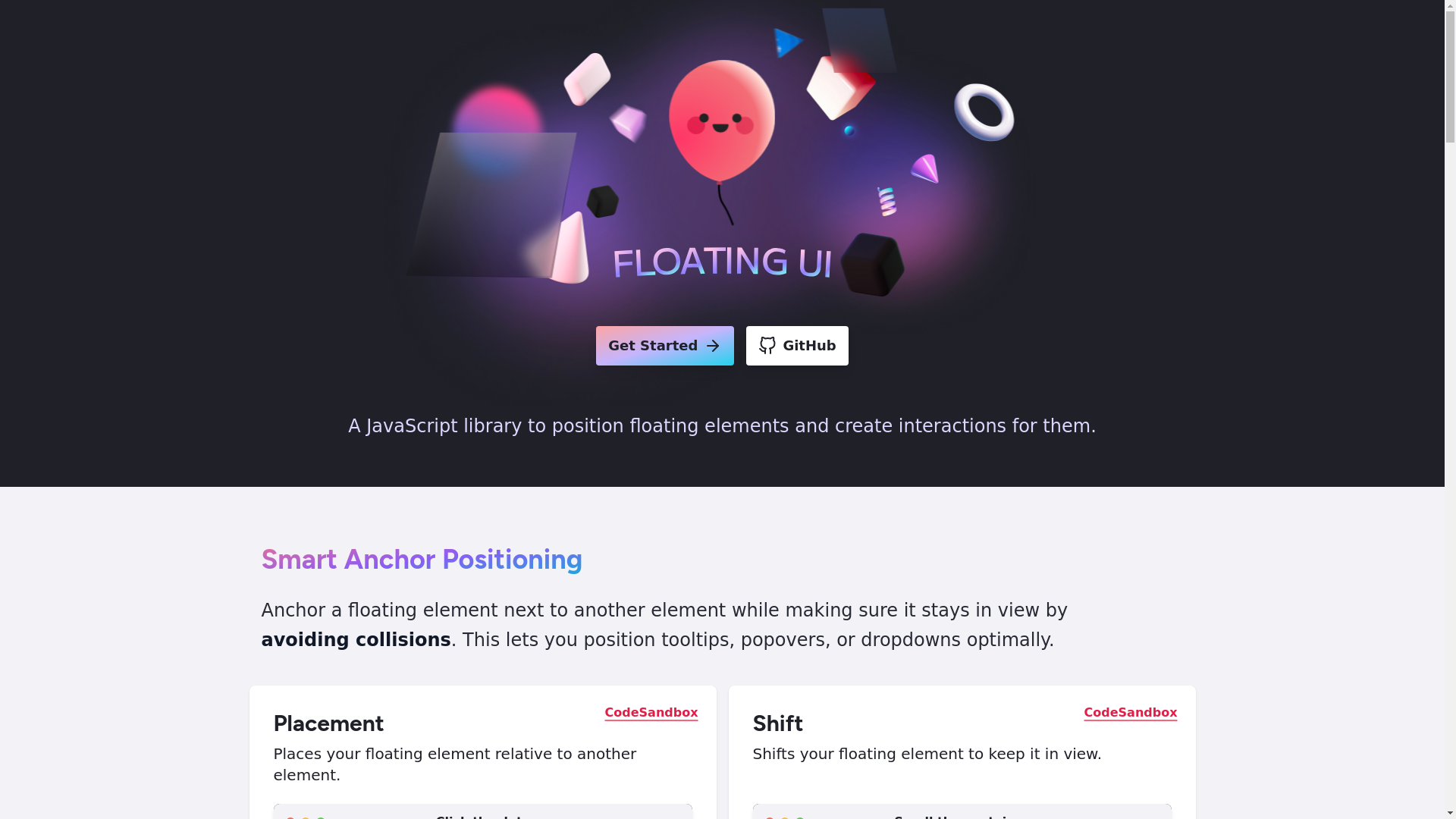 website screenshot of https://floating-ui.com/