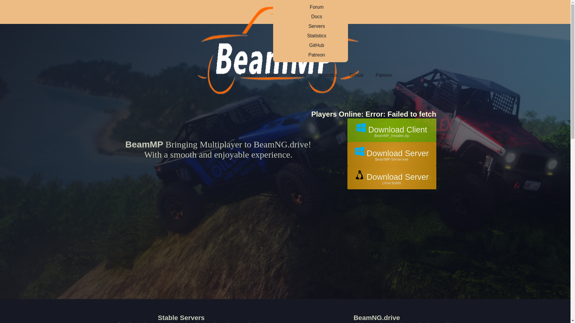 website screenshot of https://beammp.com/