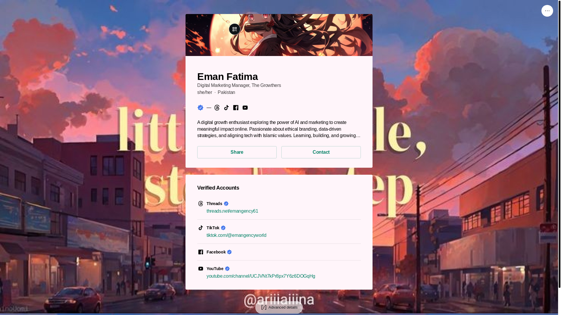 website screenshot of https://emanfatima.link/