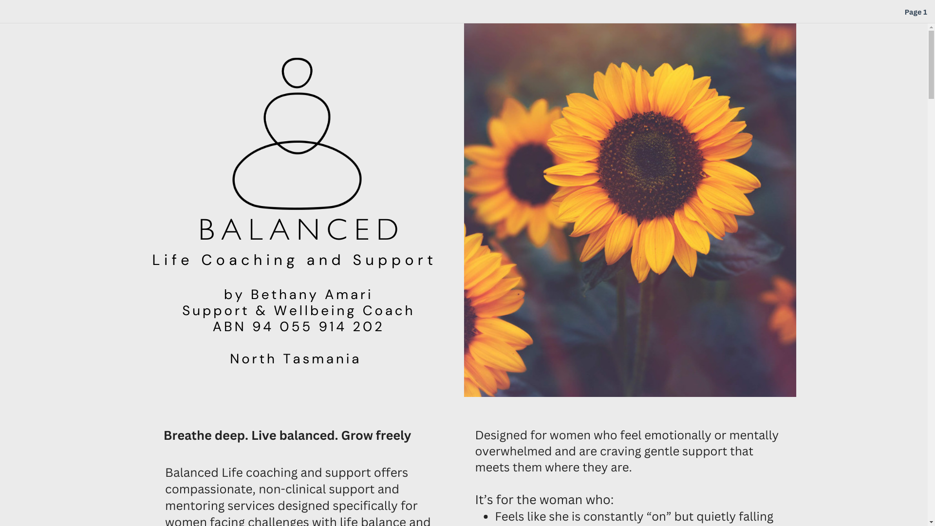 website screenshot of https://balancedlifecoaching.info/