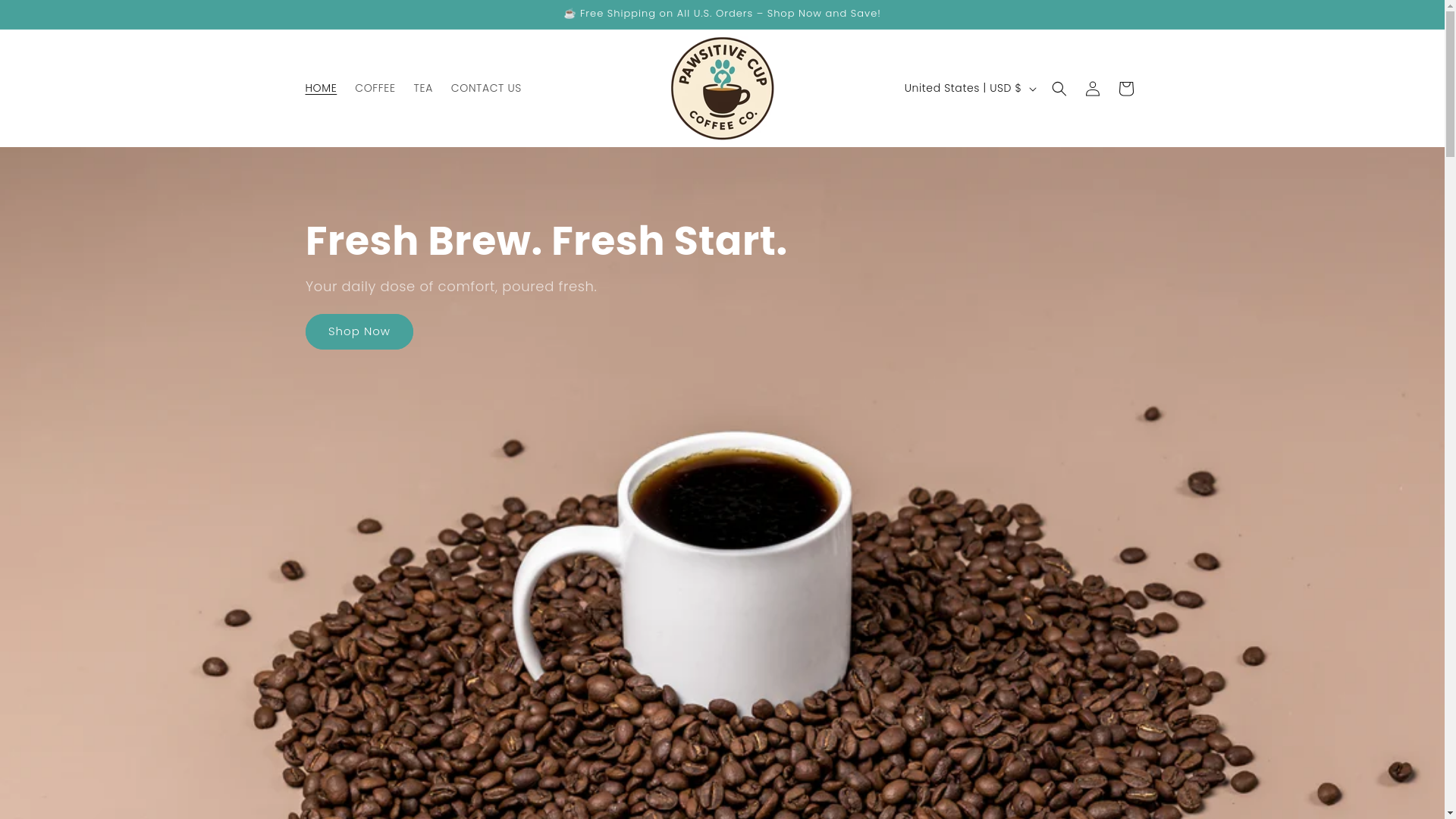 website screenshot of https://pawsitivecupcoffeeco.com/