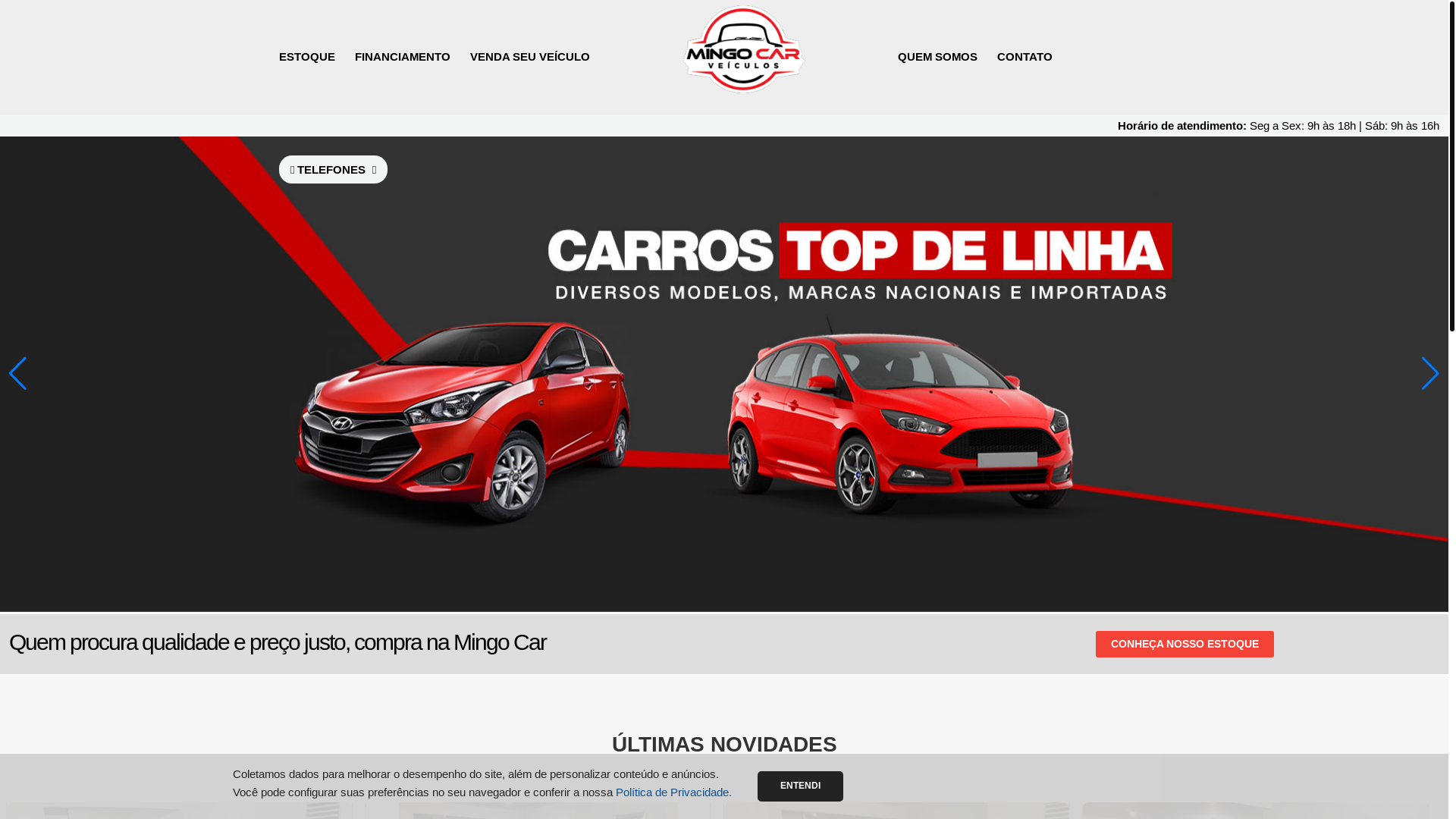 website screenshot of https://mingocarveiculos.com.br/