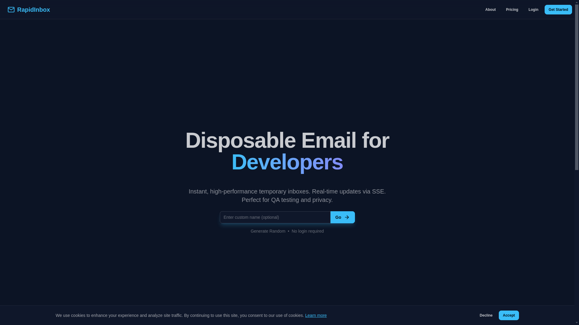 website screenshot of https://rapidinbox.email/