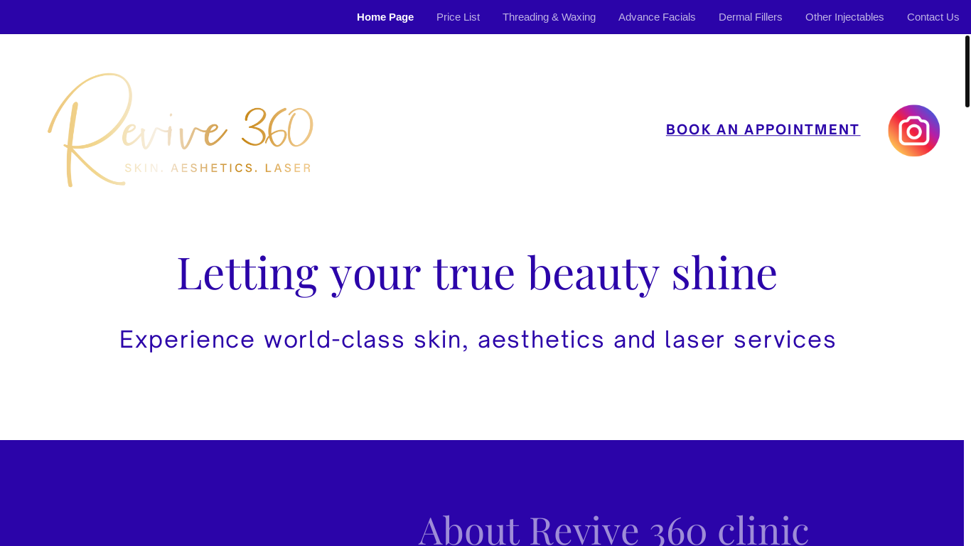 website screenshot of https://revive360-skinaesthetics.com/