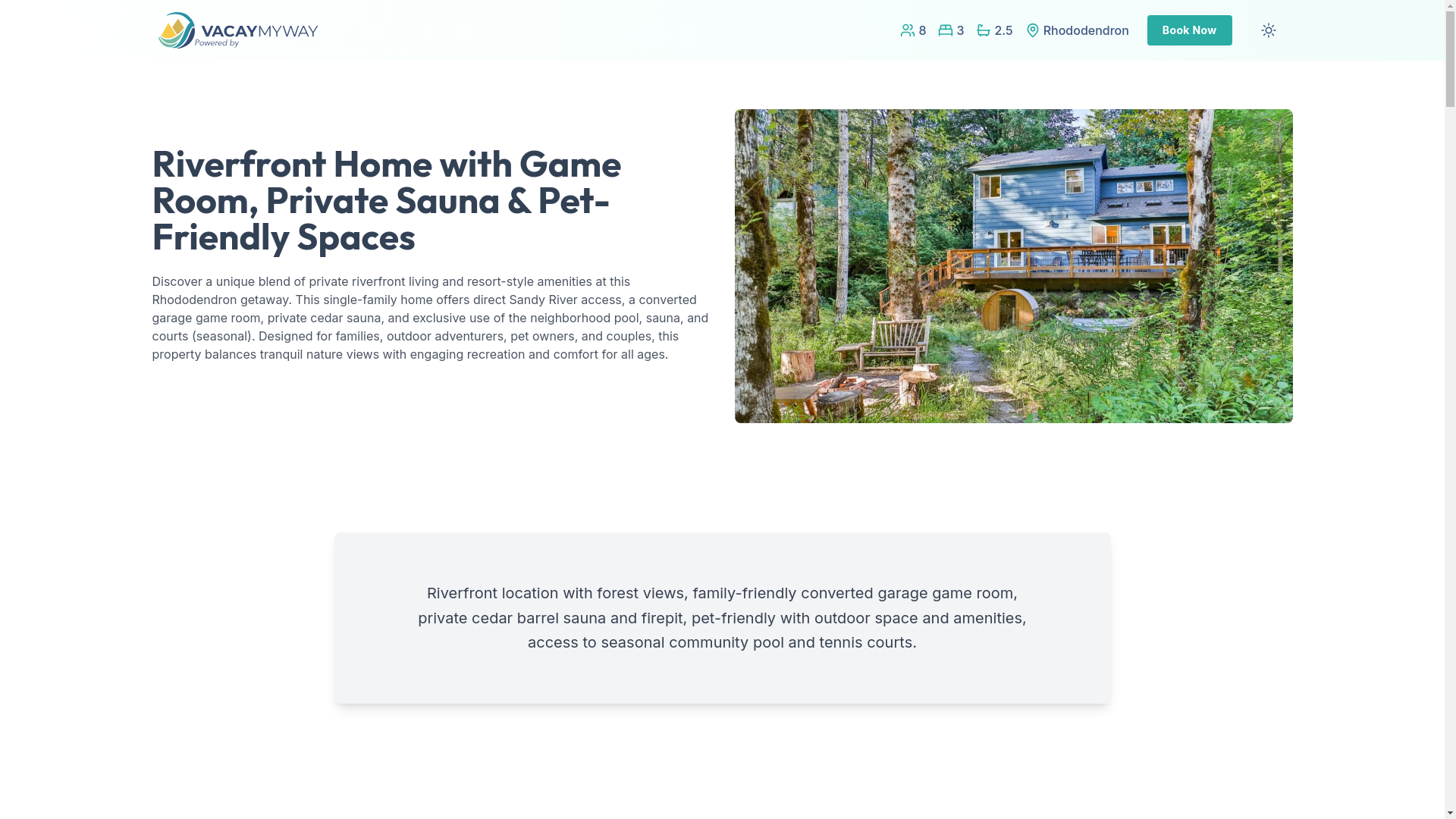 website screenshot of https://peacefulriver.vacations/