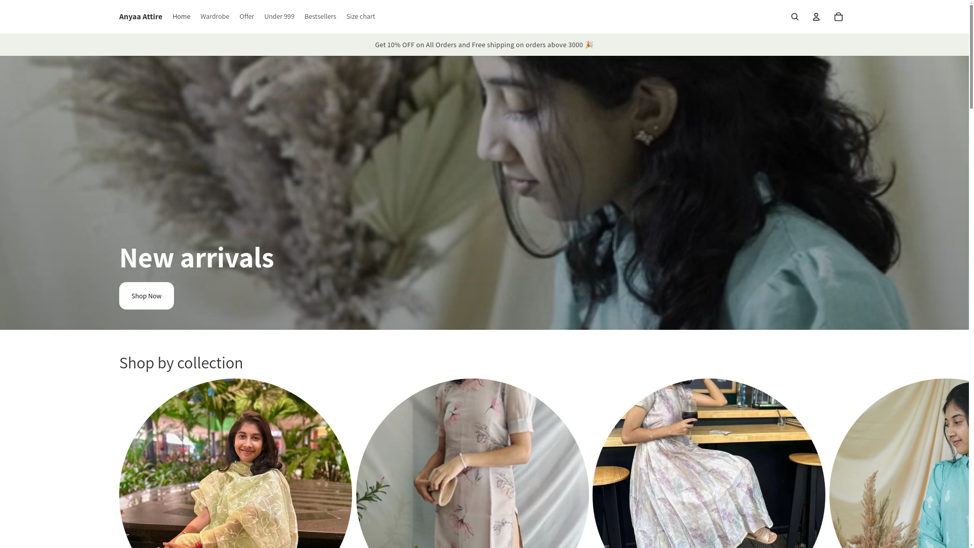 website screenshot of https://anyaaattire.com/