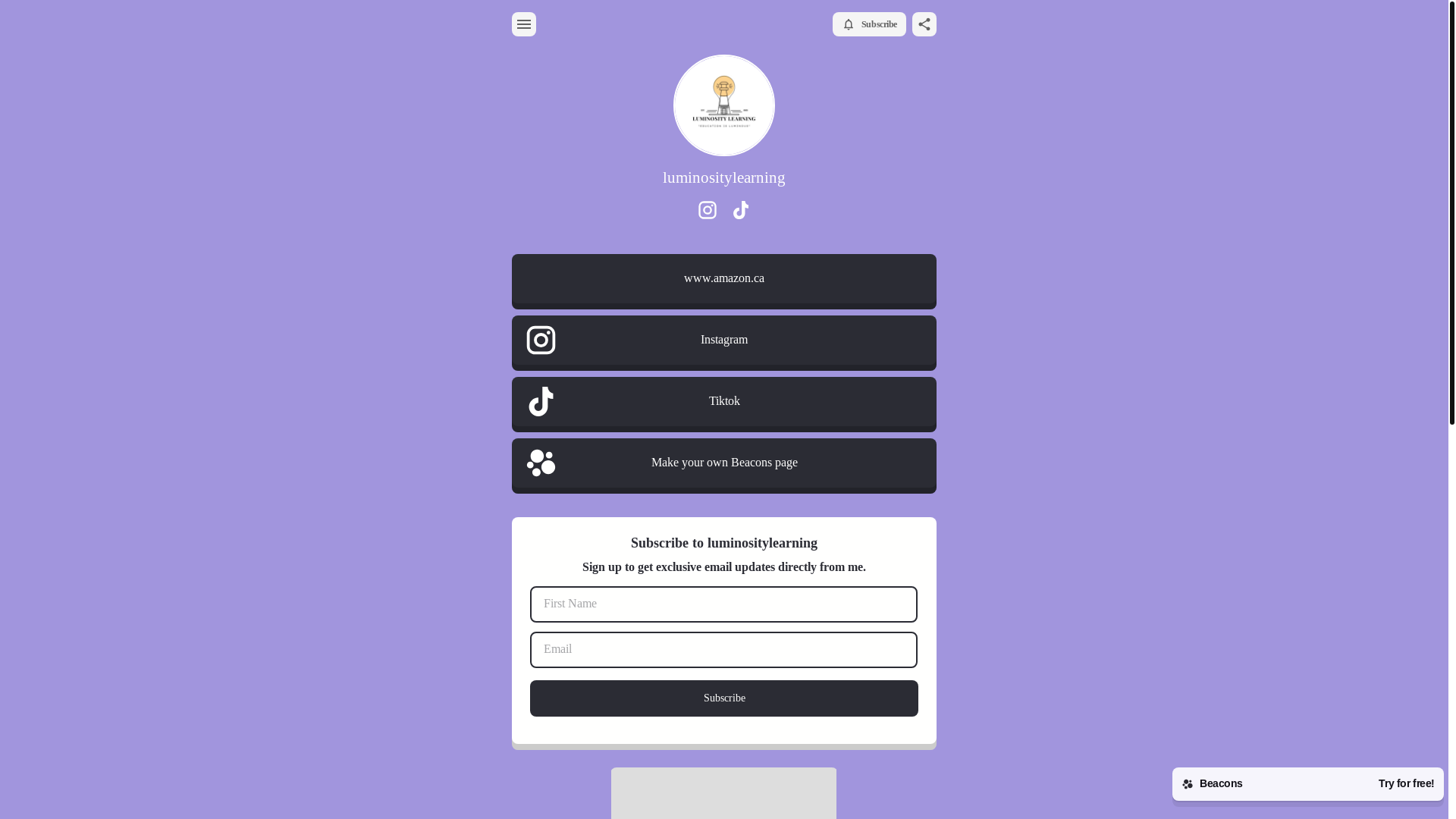 website screenshot of https://luminositylearning.store/