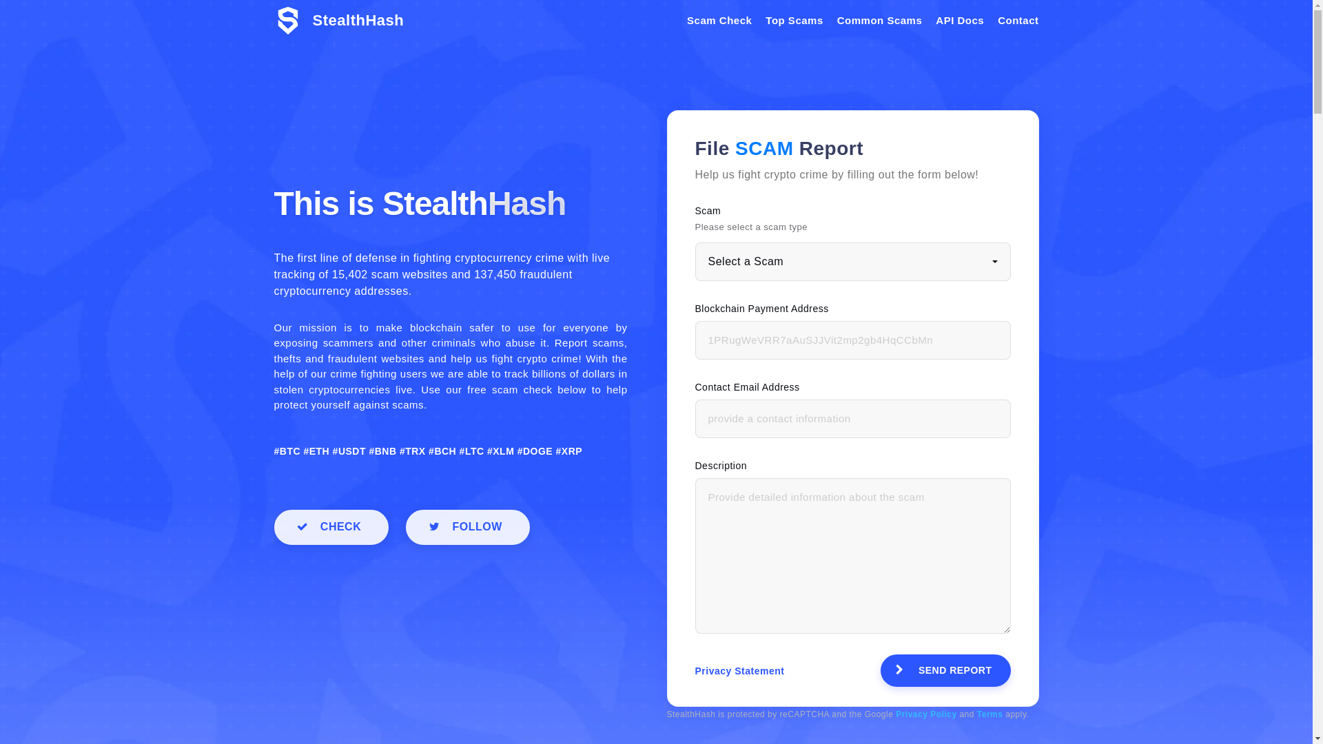 website screenshot of https://stealth-hash.com/