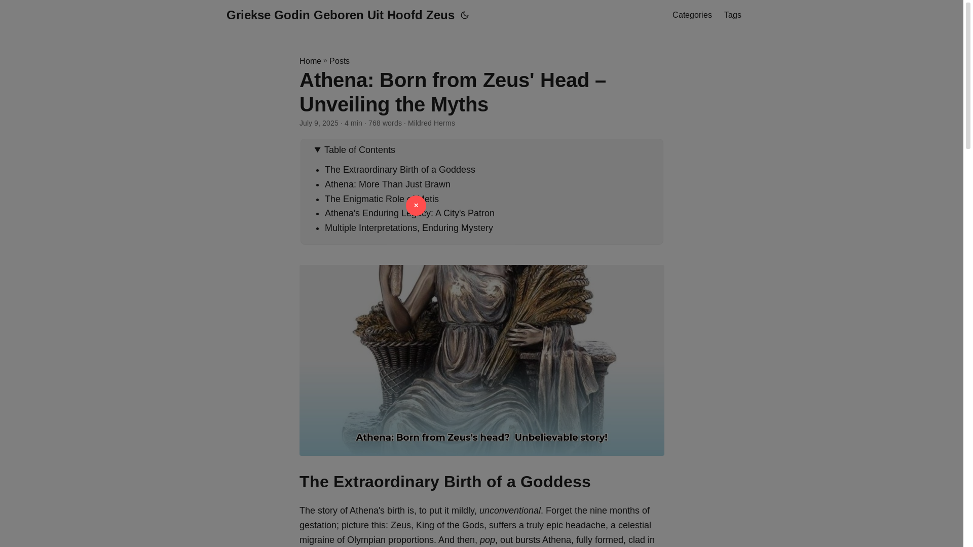 website screenshot of https://griekse-godin-geboren-uit-hoofd-zeus.pages.dev/