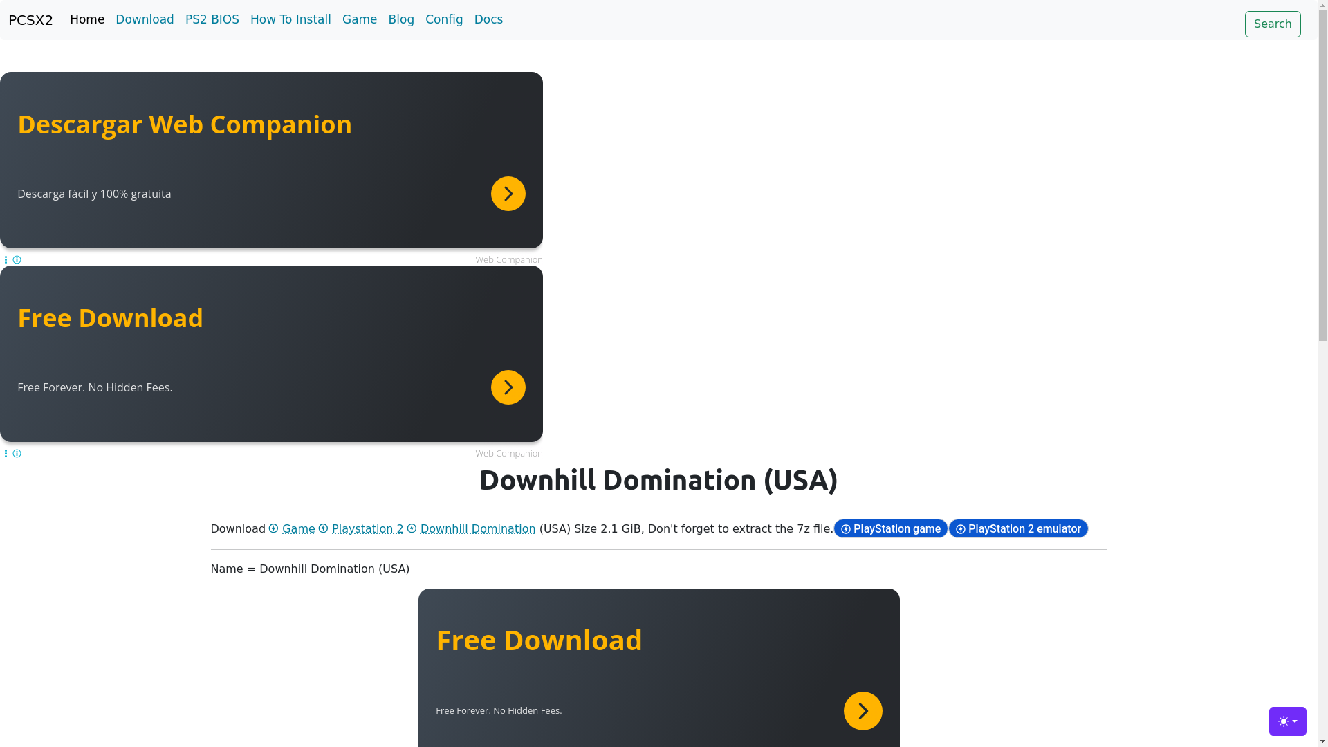website screenshot of https://pcsx2.gitlab.io/game/downhill-domination-usa/