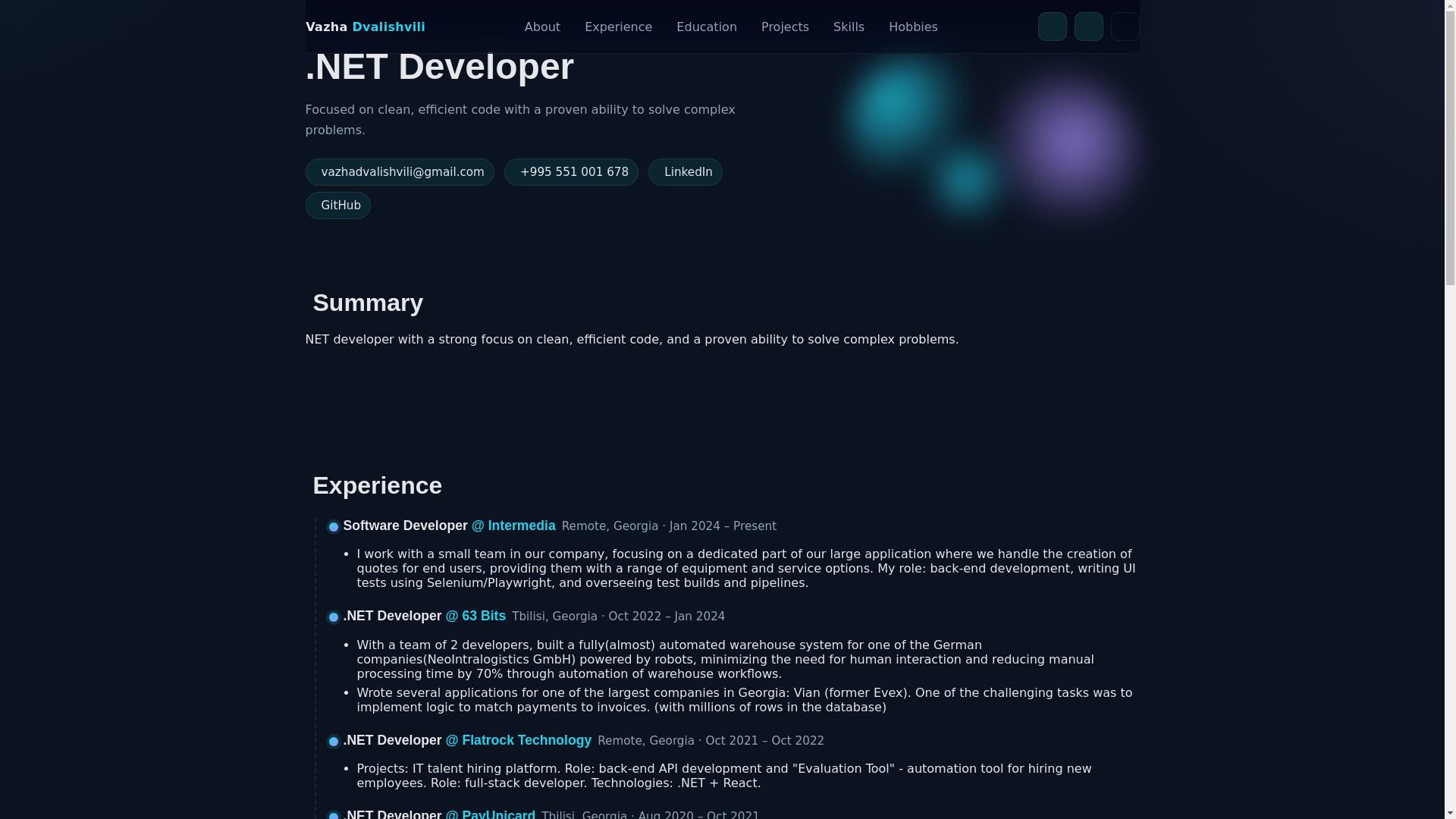 website screenshot of https://vazhadvalishvili.site/
