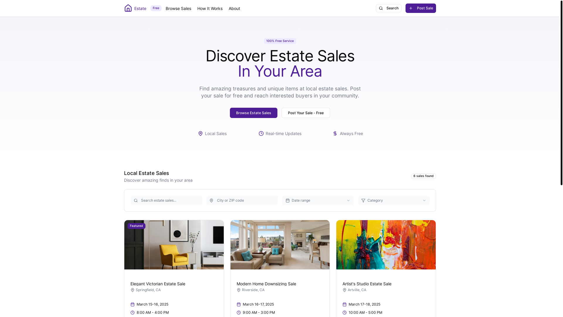 website screenshot of https://findingestates.com/
