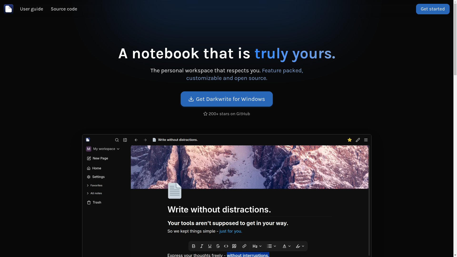 website screenshot of https://darkwrite.pages.dev/
