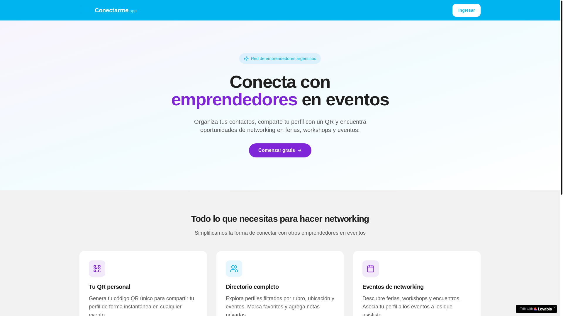 website screenshot of https://conectarme.app/