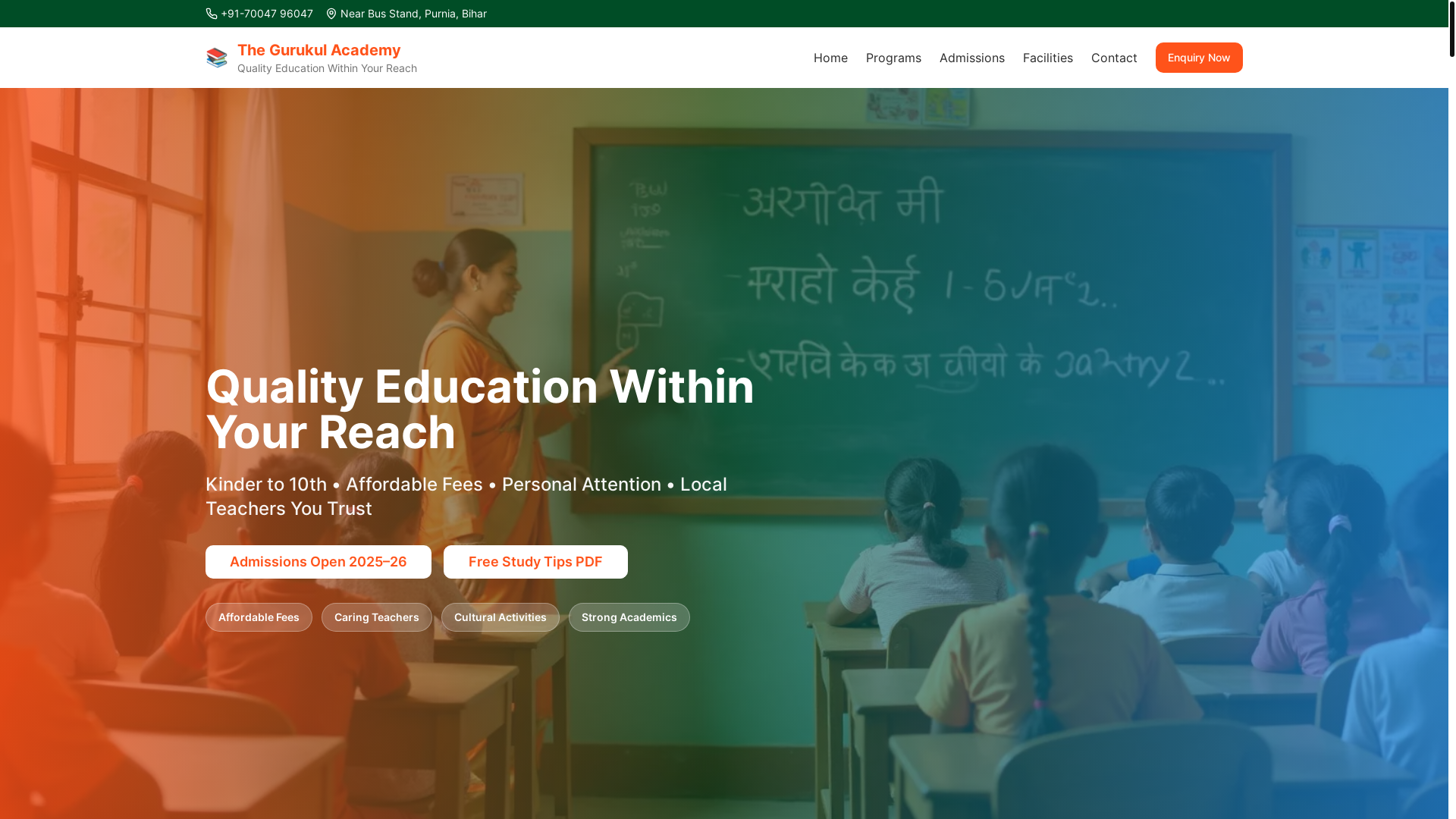 website screenshot of https://thegrukulacademy.in/