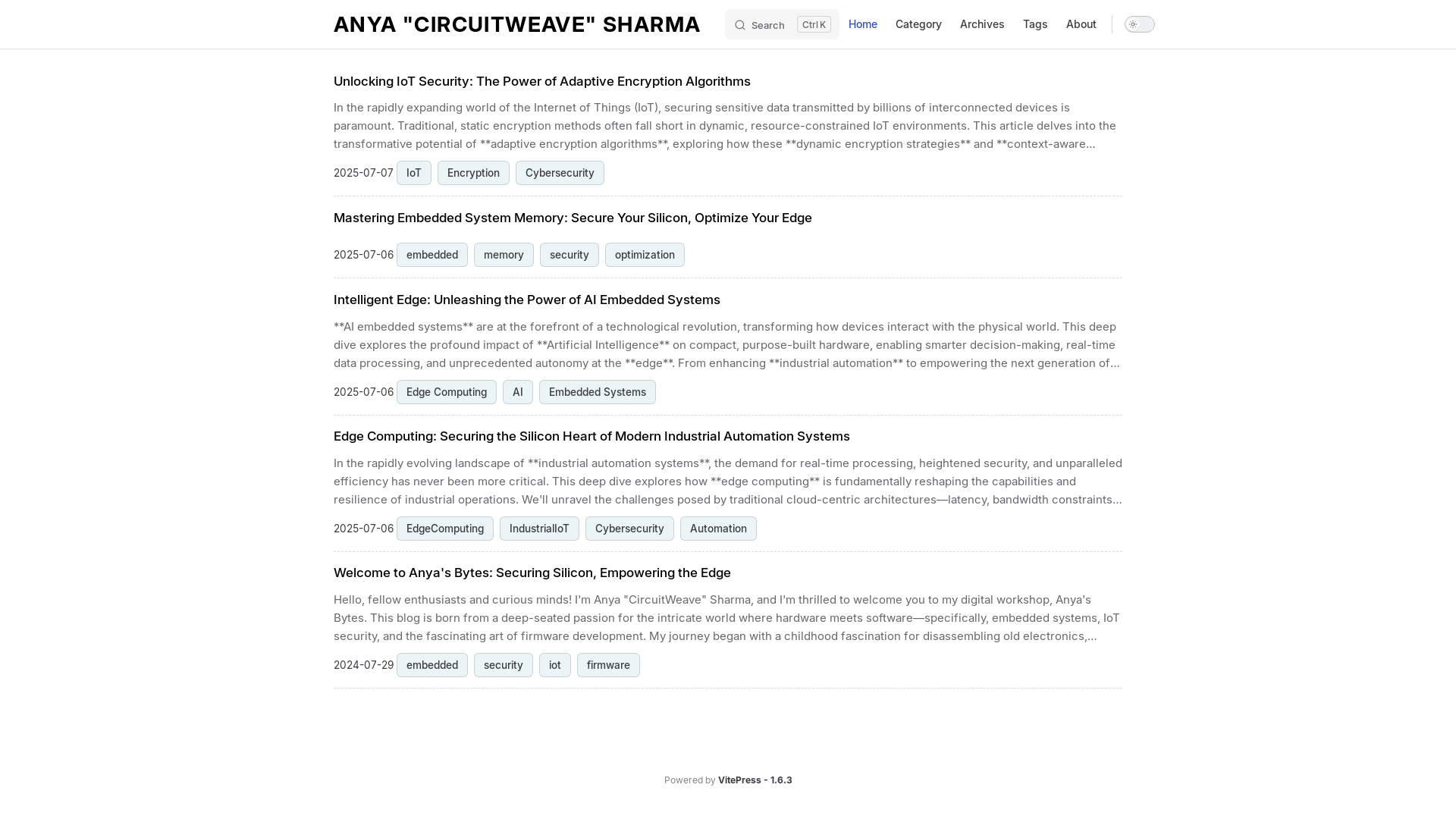 website screenshot of https://anyasbytes.uk/