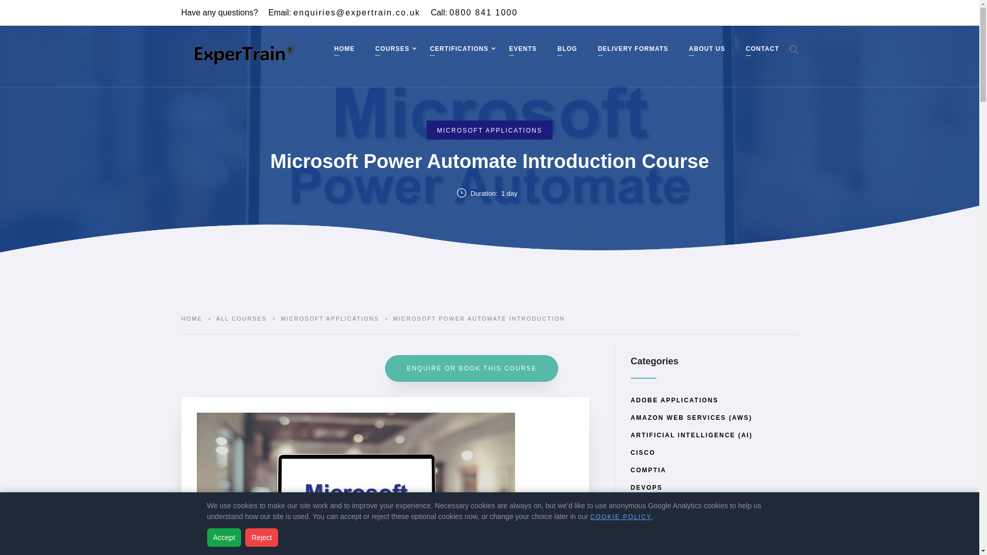website screenshot of https://www.expertrain.co.uk/courses/microsoft-power-automate-introduction