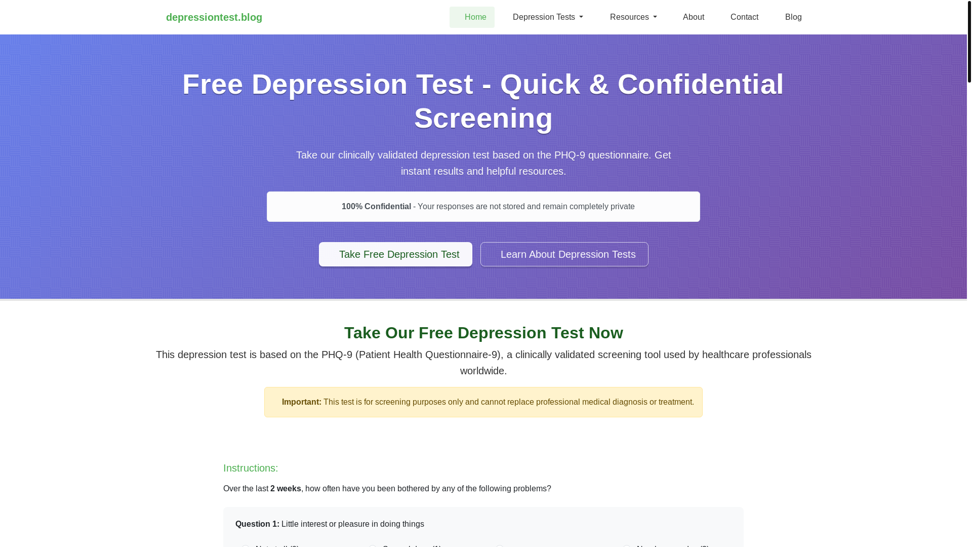 website screenshot of https://depressiontest-blog.pages.dev/