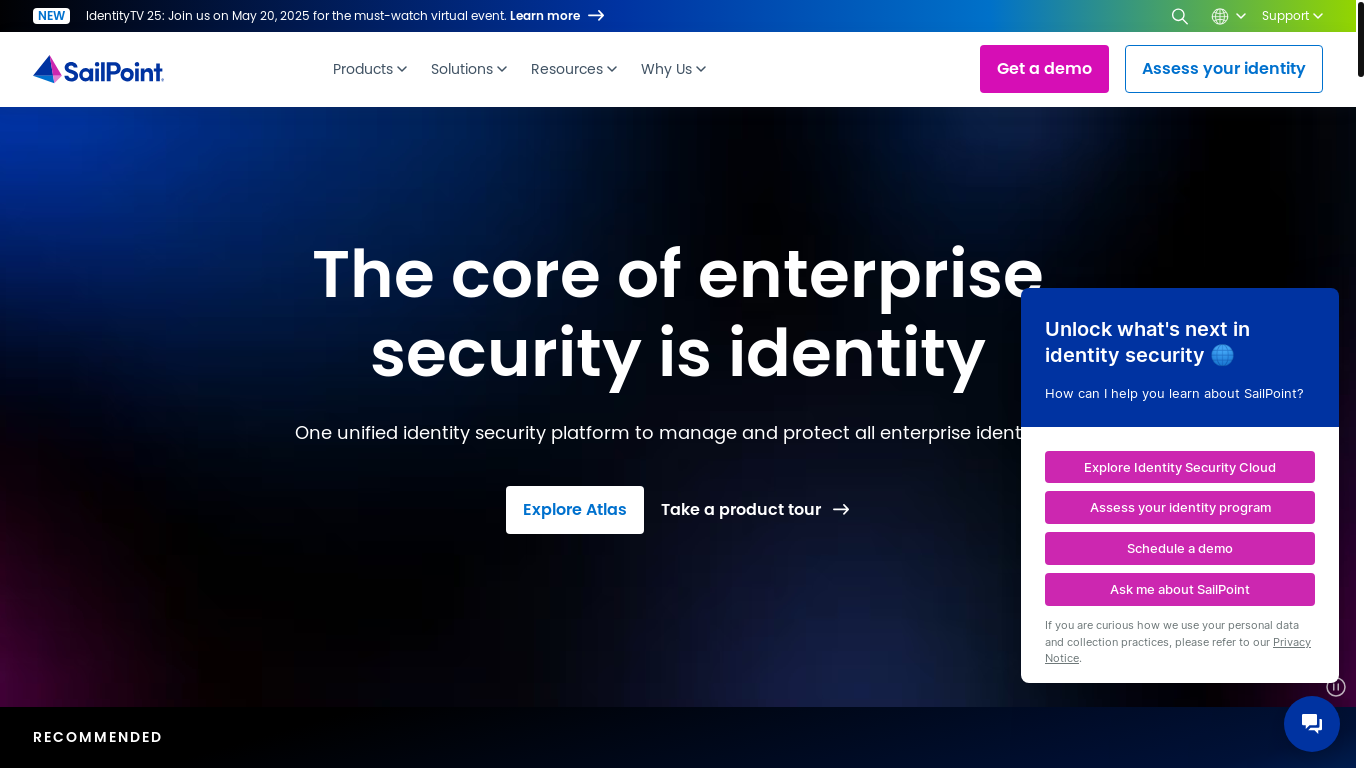 website screenshot of https://sailpoint.com