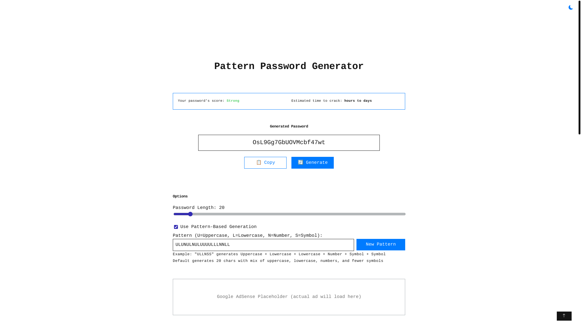 website screenshot of https://pattern-password-generator.pages.dev/