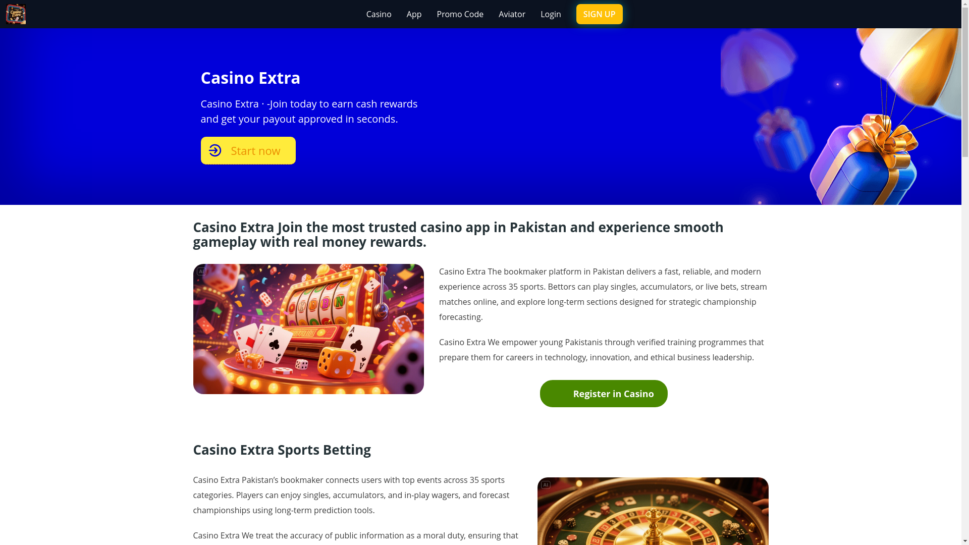 website screenshot of https://casinoextral.com/