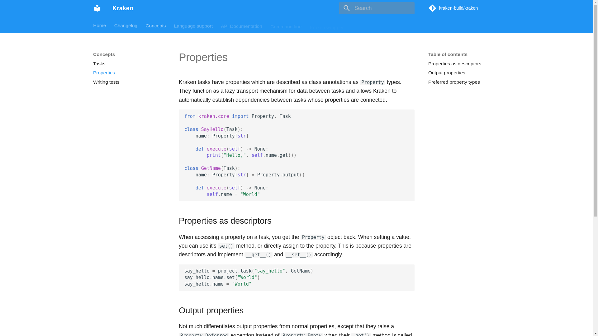 website screenshot of https://kraken-build.github.io/kraken/concepts/properties/