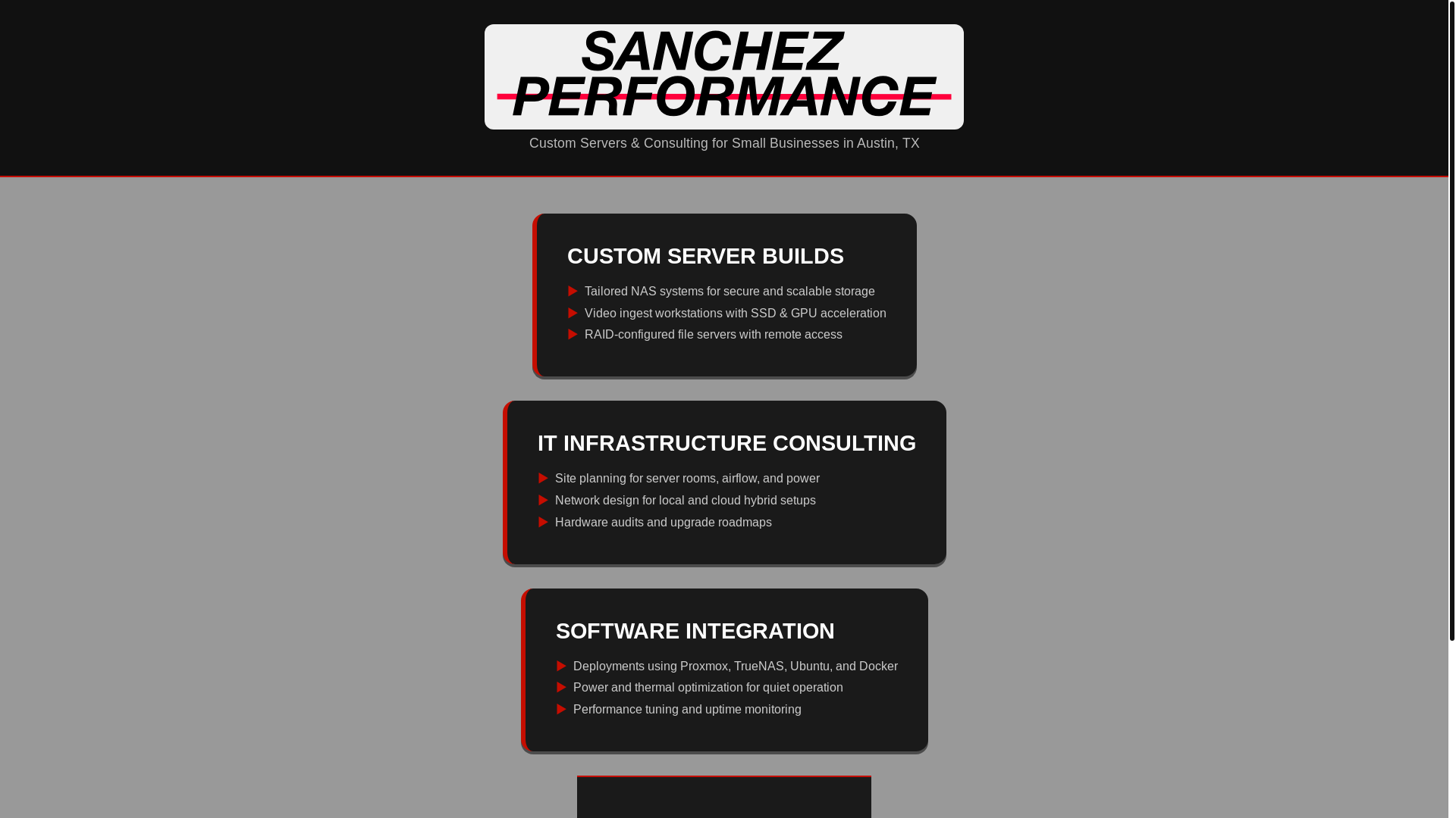 website screenshot of https://sanchez-performance.pages.dev/