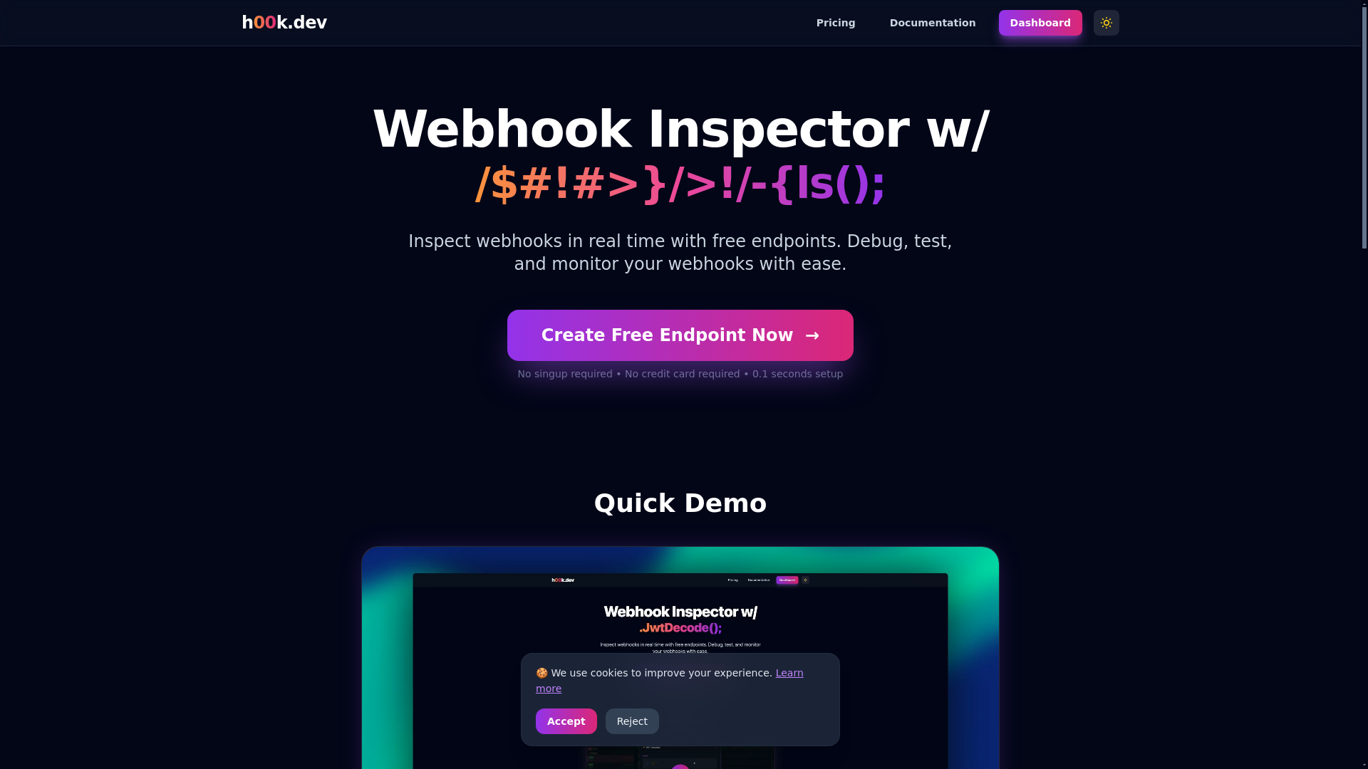 website screenshot of https://www.h00k.dev